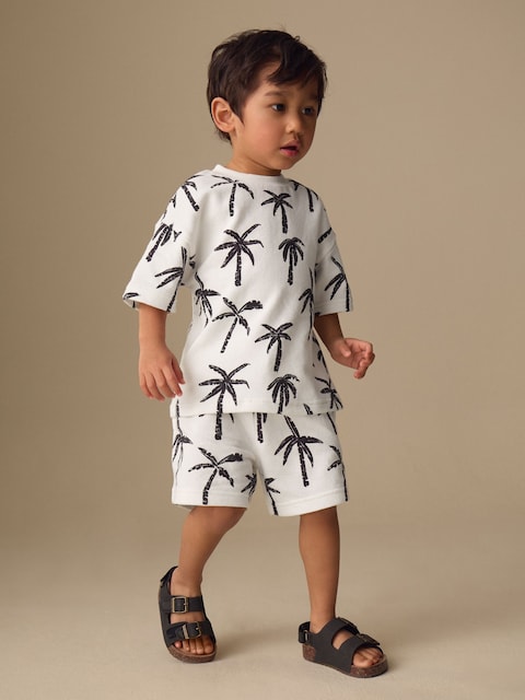 White/Black Palm Trees Short Sleeve All-Over Print T-Shirt and Shorts Set (3mths-7yrs) - Size 3-6 Months (62-68cm)