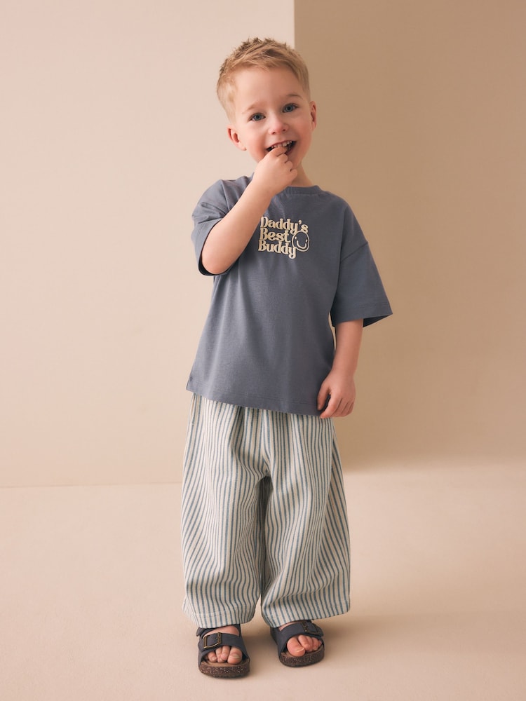 Blue/Ecru Stripe Textured Lightweight Joggers (3mths-7yrs) - Size 3-6 Months (62-68cm)