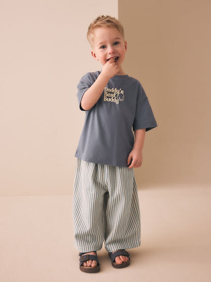 Blue/Ecru Stripe Textured Lightweight Joggers (3mths-7yrs) - Size 3-6 Months (62-68cm)