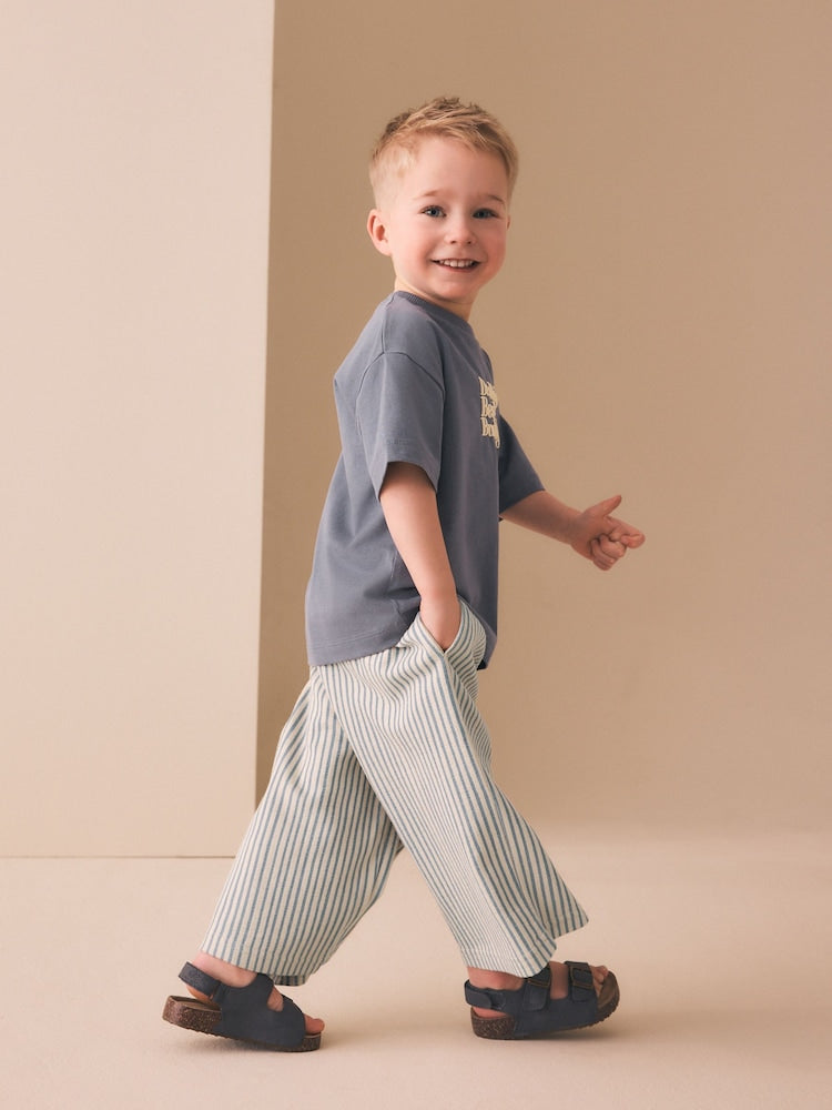 Blue/Ecru Stripe Textured Lightweight Joggers (3mths-7yrs) - Size 3-6 Months (62-68cm)