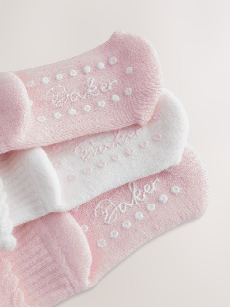 Baker by Ted Baker 3 Pack Baby Gripper Pink Socks