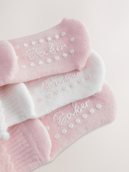 Baker by Ted Baker 3 Pack Baby Gripper Pink Socks