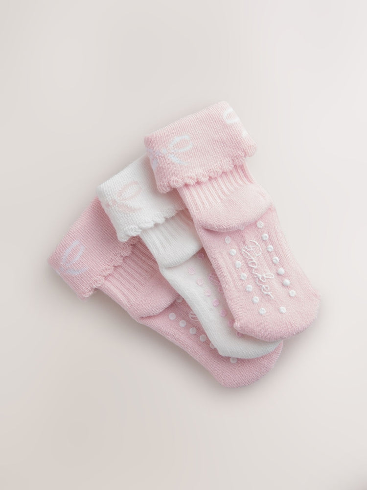 Baker by Ted Baker 3 Pack Baby Gripper Pink Socks