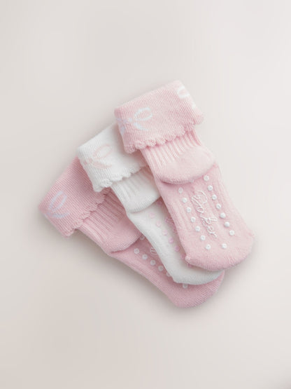 Baker by Ted Baker 3 Pack Baby Gripper Pink Socks