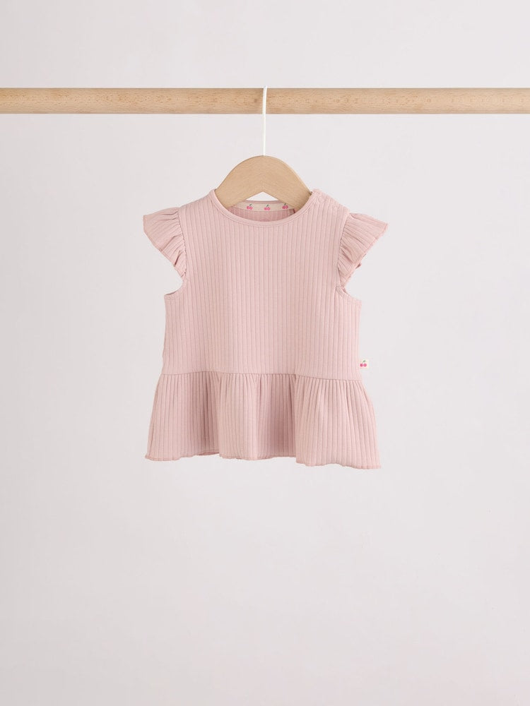 Pink Baby Short Sleeve Peplum T-Shirts 4 Pack (0mths-2yrs)
