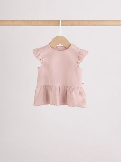 Pink Baby Short Sleeve Peplum T-Shirts 4 Pack (0mths-2yrs)