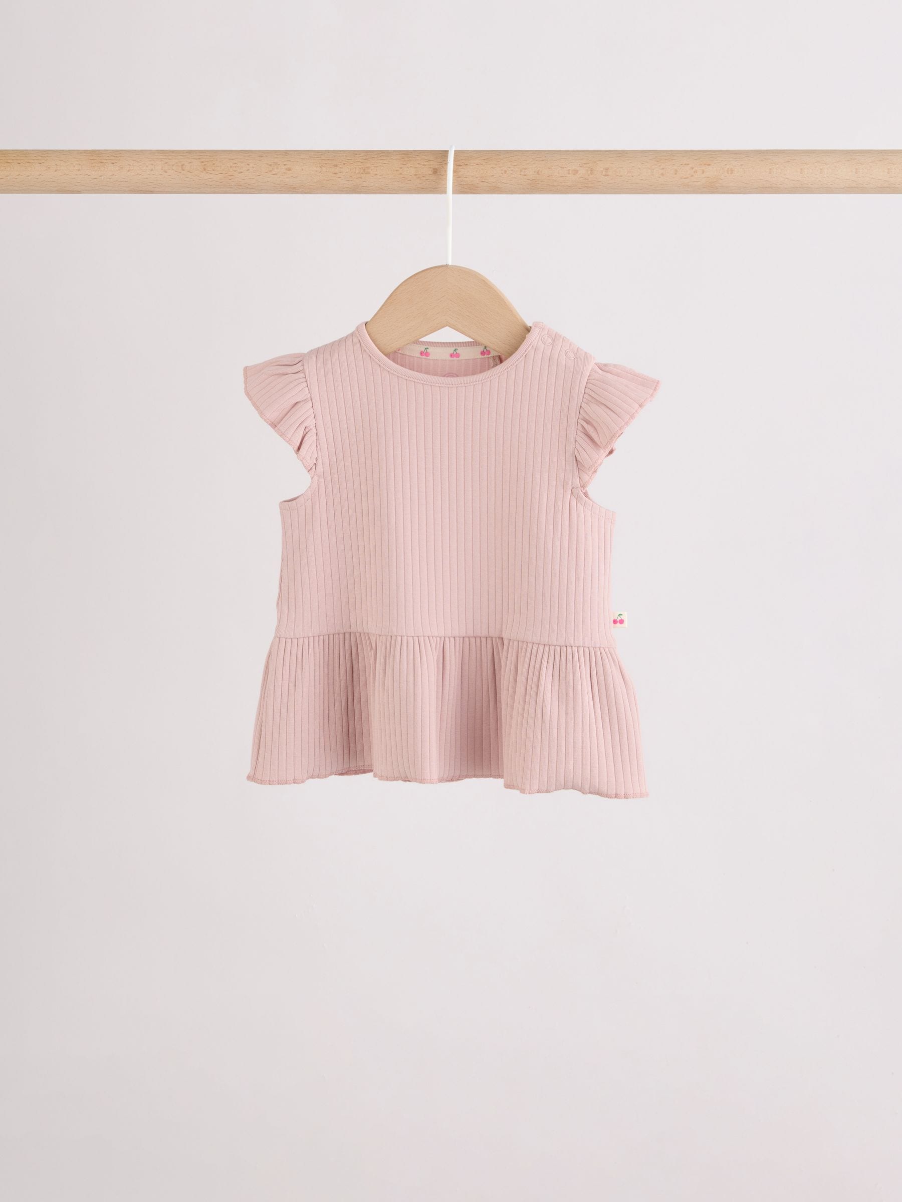 Pink Baby Short Sleeve Peplum T-Shirts 4 Pack (0mths-2yrs) - Size 50cm (First Size)