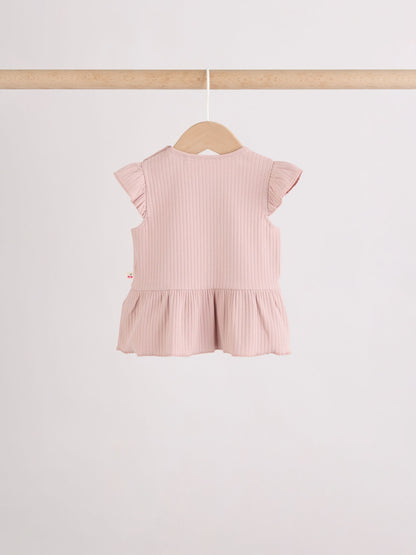 Pink Baby Short Sleeve Peplum T-Shirts 4 Pack (0mths-2yrs) - Size 50cm (First Size)