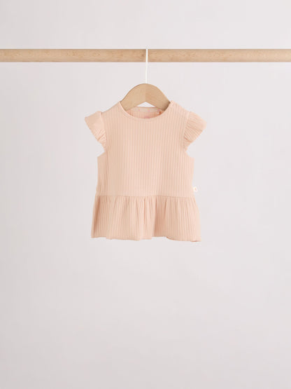 Pink Baby Short Sleeve Peplum T-Shirts 4 Pack (0mths-2yrs) - Size 50cm (First Size)