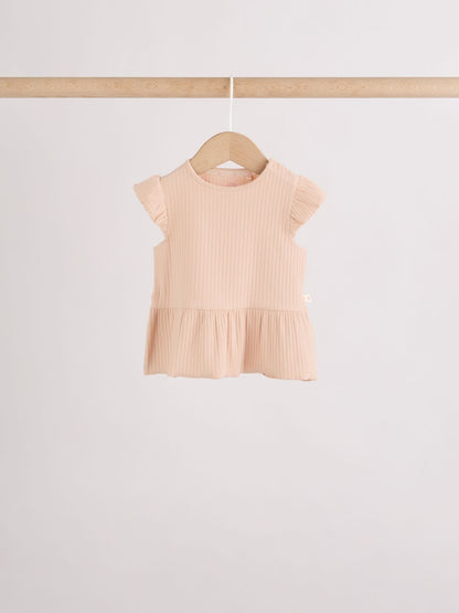 Pink Baby Short Sleeve Peplum T-Shirts 4 Pack (0mths-2yrs)