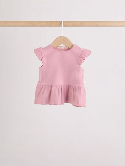 Pink Baby Short Sleeve Peplum T-Shirts 4 Pack (0mths-2yrs)