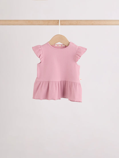 Pink Baby Short Sleeve Peplum T-Shirts 4 Pack (0mths-2yrs) - Size 50cm (First Size)