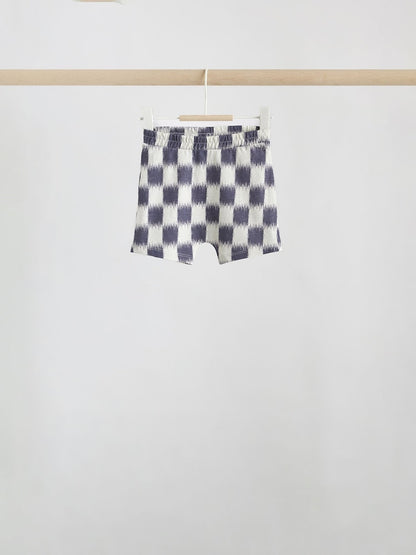 Grey/Blue Wave Print Tops and Shorts Baby Set 6 Piece (0mths-3yrs)
