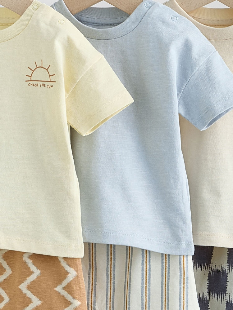 Grey/Blue Wave Print Tops and Shorts Baby Set 6 Piece (0mths-2yrs)