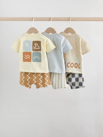 Grey/Blue Wave Print Tops and Shorts Baby Set 6 Piece (0mths-2yrs)