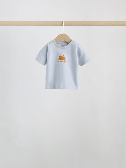 Grey/Blue Wave Print Tops and Shorts Baby Set 6 Piece (0mths-3yrs)