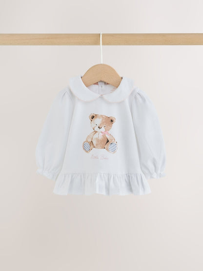 White/Blue Bear Baby T-Shirt And Leggings 2 Piece Set (0mths-2yrs)