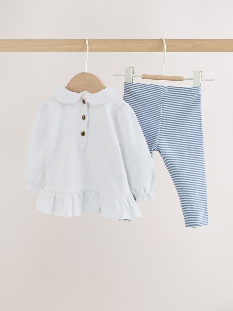 White/Blue Bear Baby T-Shirt And Leggings 2 Piece Set (0mths-2yrs)