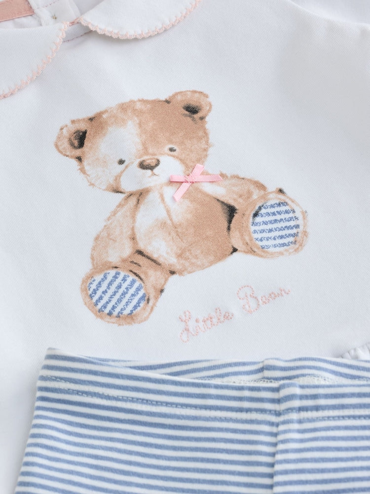 White/Blue Bear Baby T-Shirt And Leggings 2 Piece Set (0mths-2yrs)