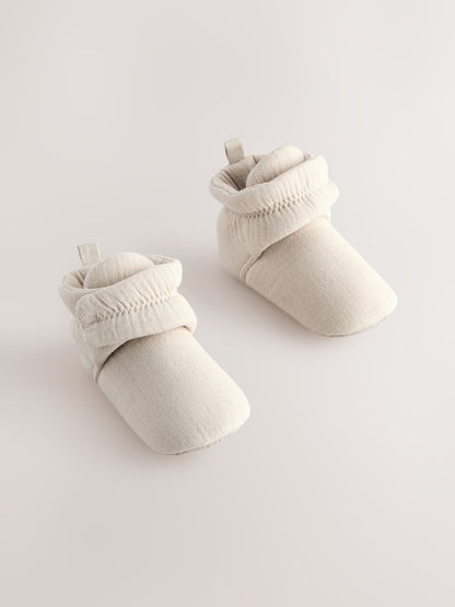 Neutral Muslin Wrap Baby Slipper Boots (0-18mths) - Size Up To 3 Months (50 - 62cm) - Neutral