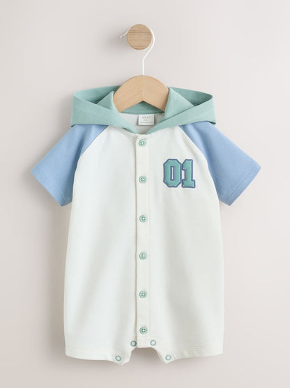 Blue "Little Man" Single Hooded Jersey Baby Rompers - 12-18 Months (80-86cm)