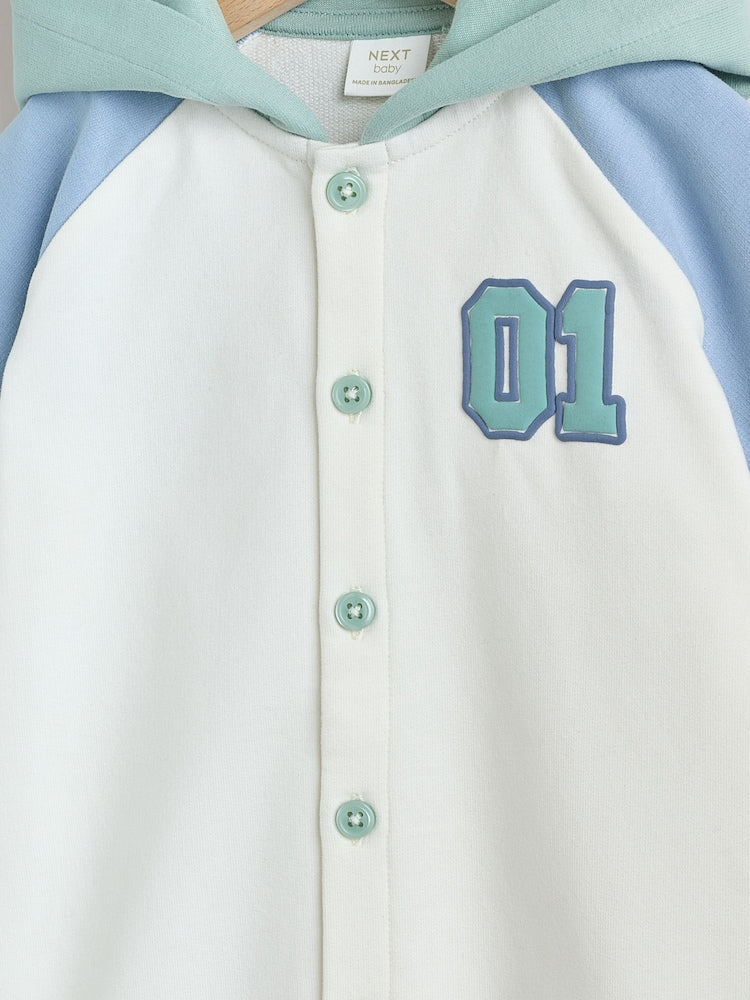 Blue "Little Man" Single Hooded Jersey Baby Rompers
