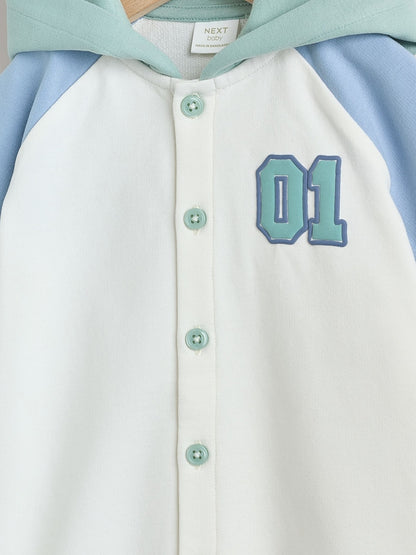 Blue "Little Man" Single Hooded Jersey Baby Rompers