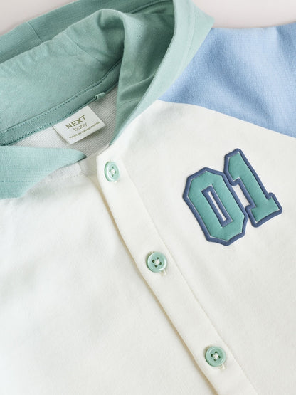 Blue "Little Man" Single Hooded Jersey Baby Rompers