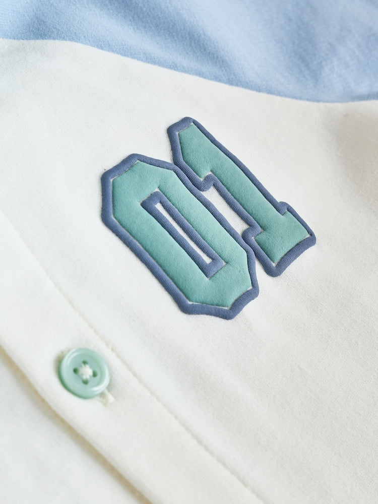 Blue "Little Man" Single Hooded Jersey Baby Rompers