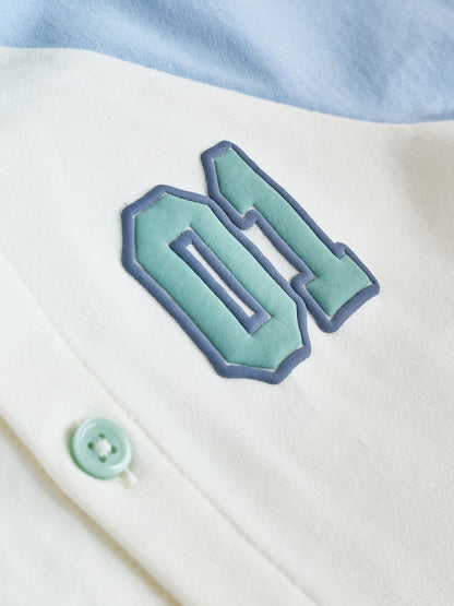 Blue "Little Man" Single Hooded Jersey Baby Rompers