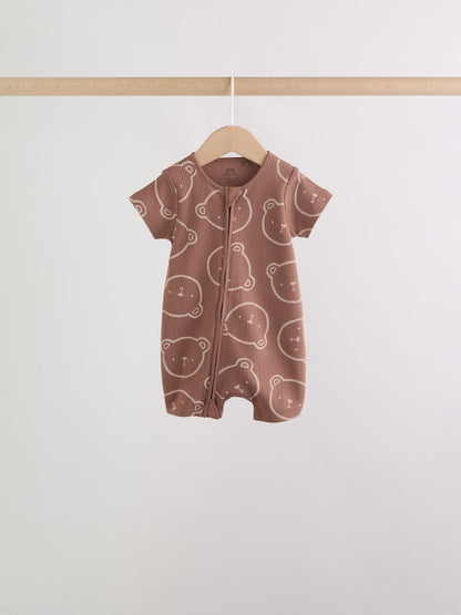 Brown Two Way Zip Baby Rompers 3 Pack (0mths-3yrs)