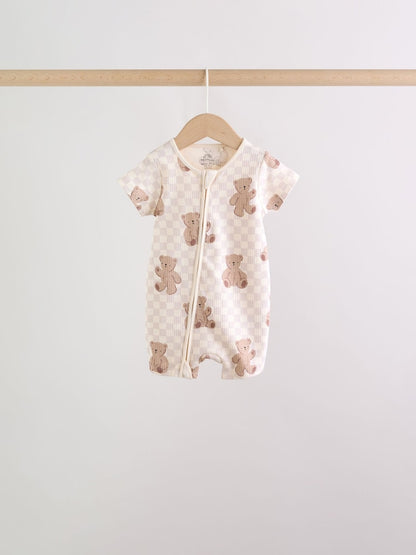Brown Two Way Zip Baby Rompers 3 Pack (0mths-3yrs)