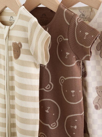 Brown Two Way Zip Baby Rompers 3 Pack (0mths-3yrs)