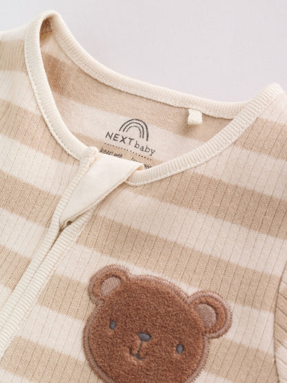 Brown Two Way Zip Baby Rompers 3 Pack (0mths-3yrs)