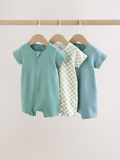 Green Two Way Zip Baby Rompers 3 Pack (0mths-3yrs) - 12-18 Months (80-86cm)