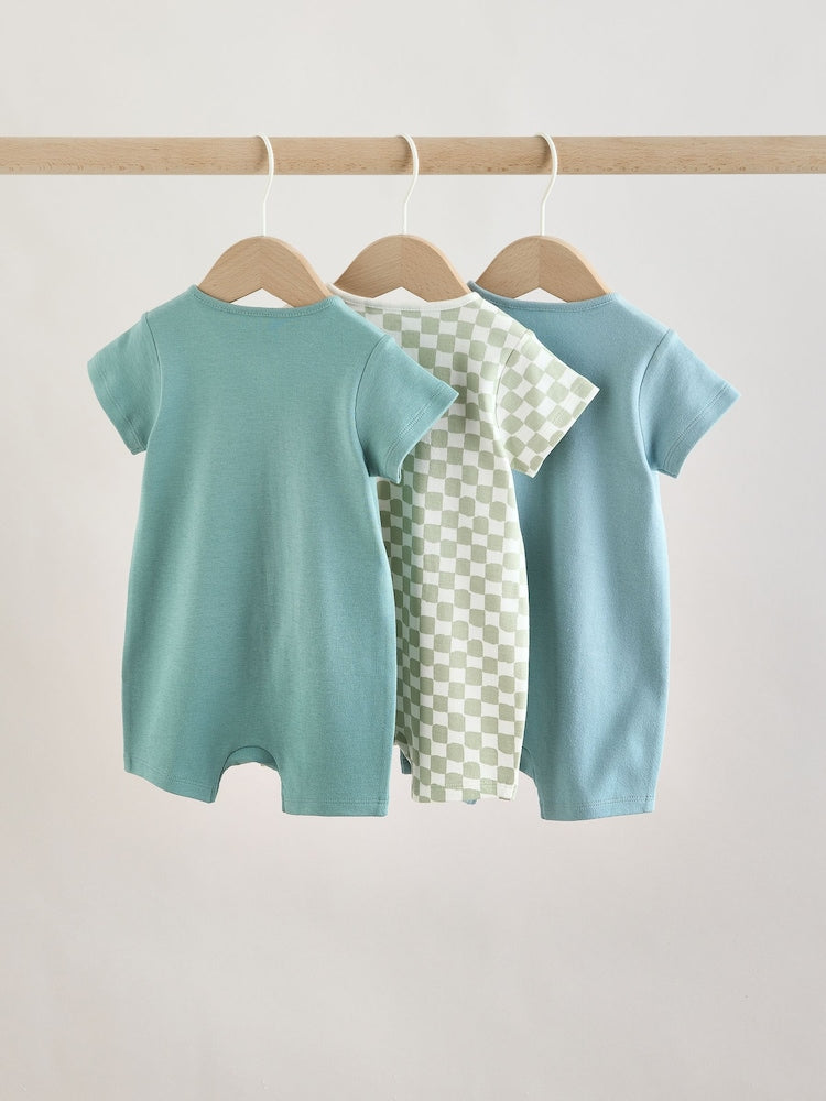 Green Two Way Zip Baby Rompers 3 Pack (0mths-3yrs)