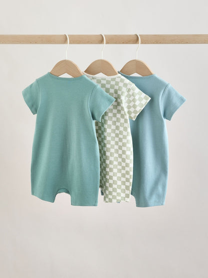 Green Two Way Zip Baby Rompers 3 Pack (0mths-3yrs)