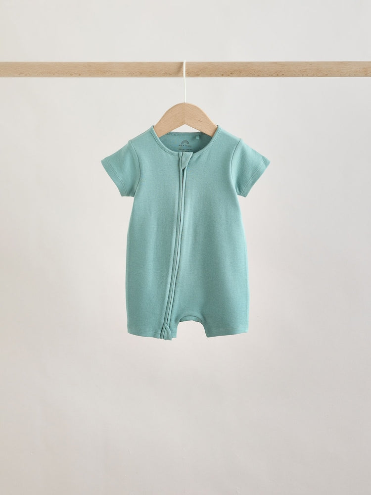 Green Two Way Zip Baby Rompers 3 Pack (0mths-3yrs)