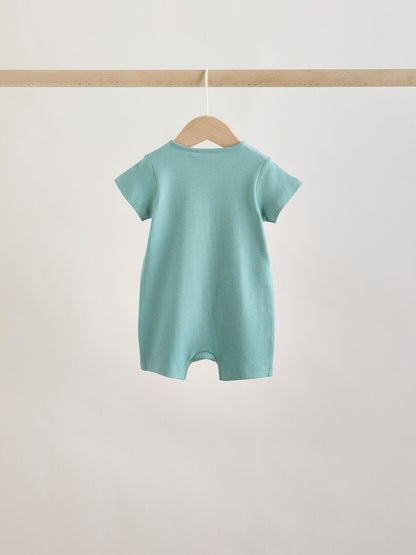 Green Two Way Zip Baby Rompers 3 Pack (0mths-3yrs)
