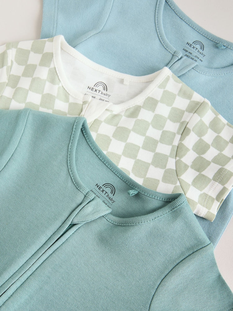 Green Two Way Zip Baby Rompers 3 Pack (0mths-3yrs)