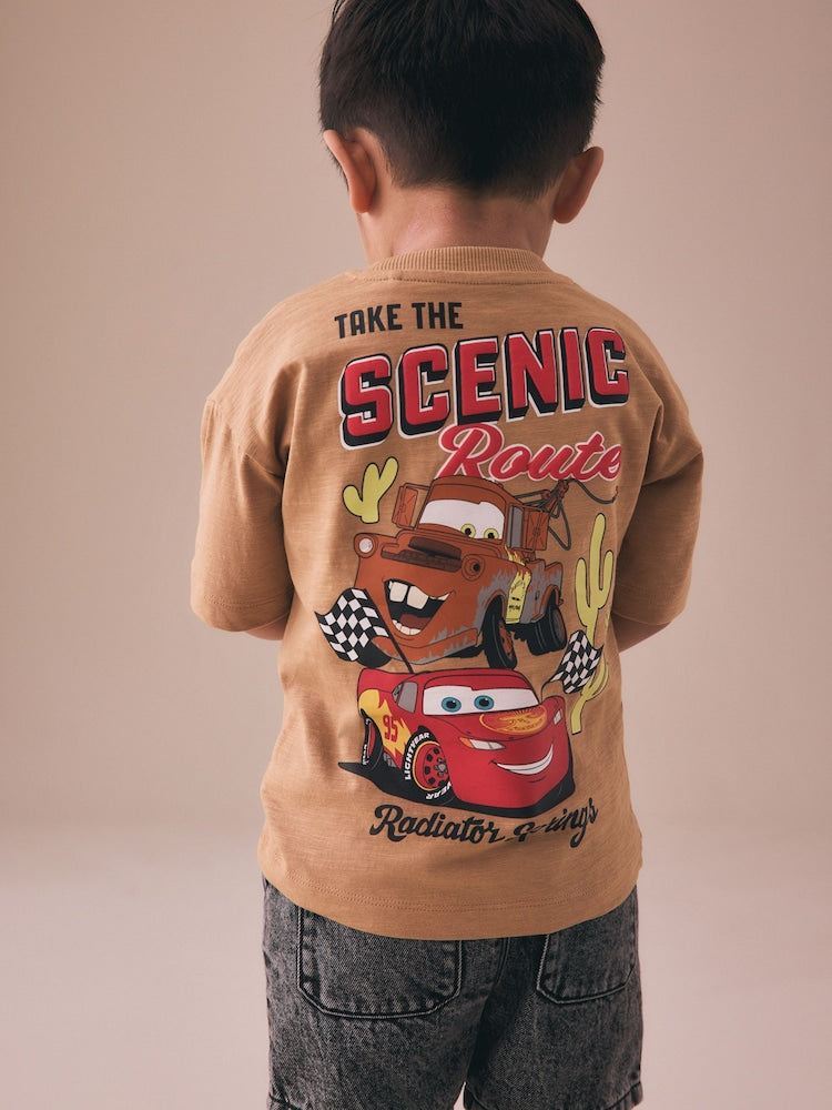 Tan Brown Short Sleeve Disney Cars T-Shirt (3mths-8yrs) - Tan Brown / 7 - 8 Years (122 - 128cm)