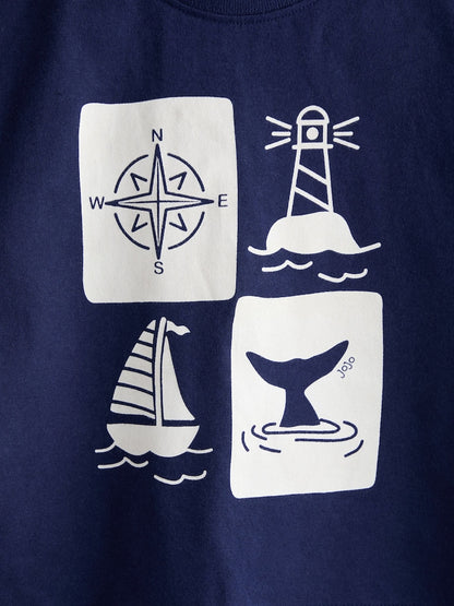 JoJo Maman Bébé Navy Nautical Printed T-Shirt &amp; Shorts Set