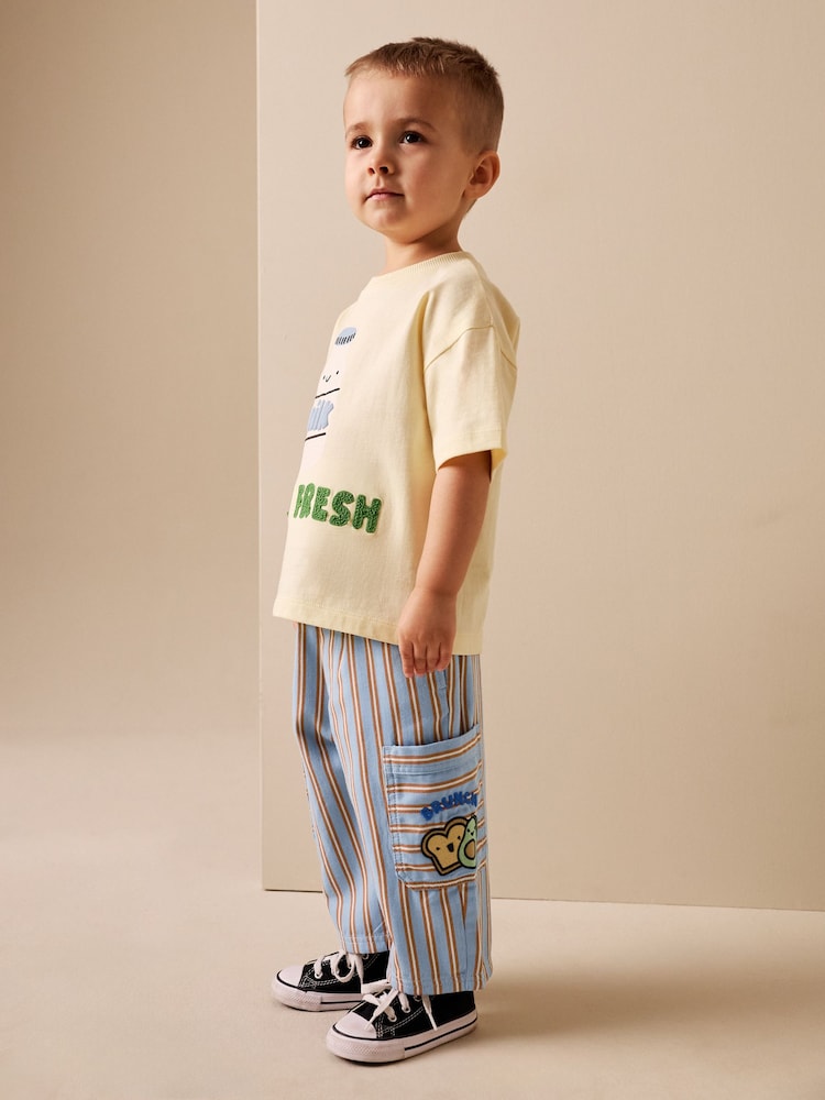 Blue/Rust Brunch Stripe Side Pocket Wide Trousers (3mths-7yrs) - Blue/Rust Brunch Stripe / 12-18 Months (80-86cm)