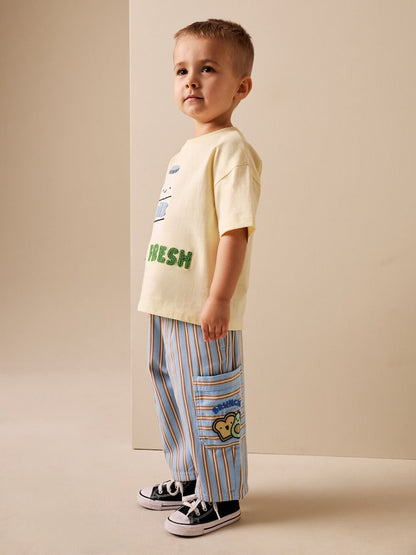 Blue/Rust Brunch Stripe Side Pocket Wide Trousers (3mths-7yrs) - Blue/Rust Brunch Stripe / 12-18 Months (80-86cm)