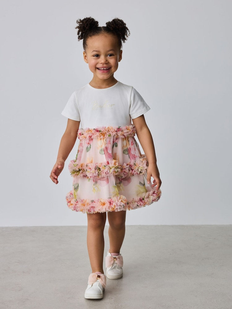 Baker by Ted Baker Floral Ruffle Mesh Mockable Blue Dress