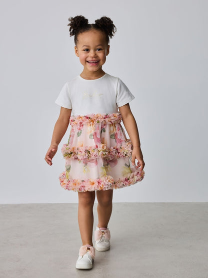 Baker by Ted Baker Floral Ruffle Mesh Mockable Blue Dress