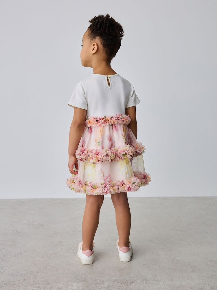Baker by Ted Baker Floral Ruffle Mesh Mockable Blue Dress