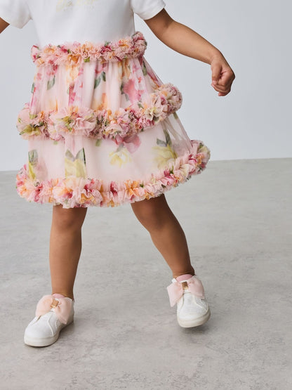 Baker by Ted Baker Floral Ruffle Mesh Mockable Blue Dress