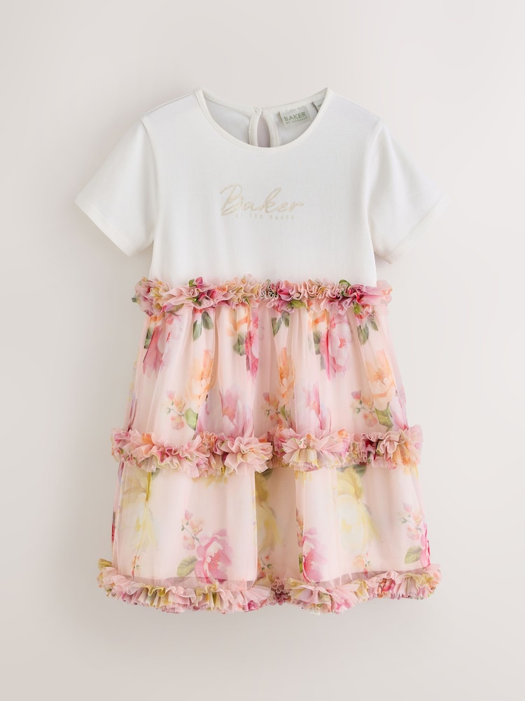 Baker by Ted Baker Floral Ruffle Mesh Mockable Blue Dress