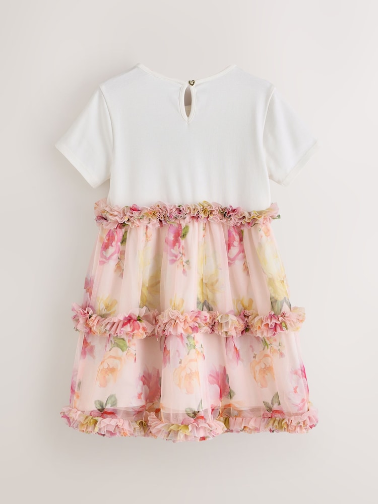 Baker by Ted Baker Floral Ruffle Mesh Mockable Blue Dress